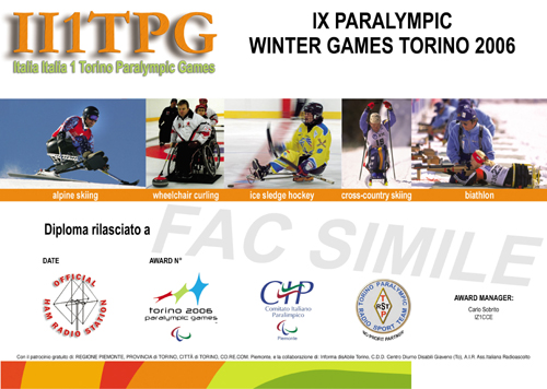 Winter Paralympic Games Torino 2006 Certificate